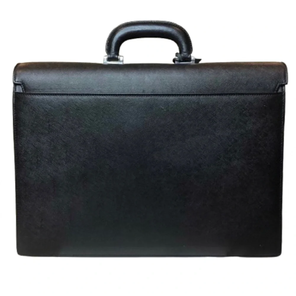 BURBERRY Black Saffiano Leather Briefcase Silver Lock Clochette Key Fully Lined